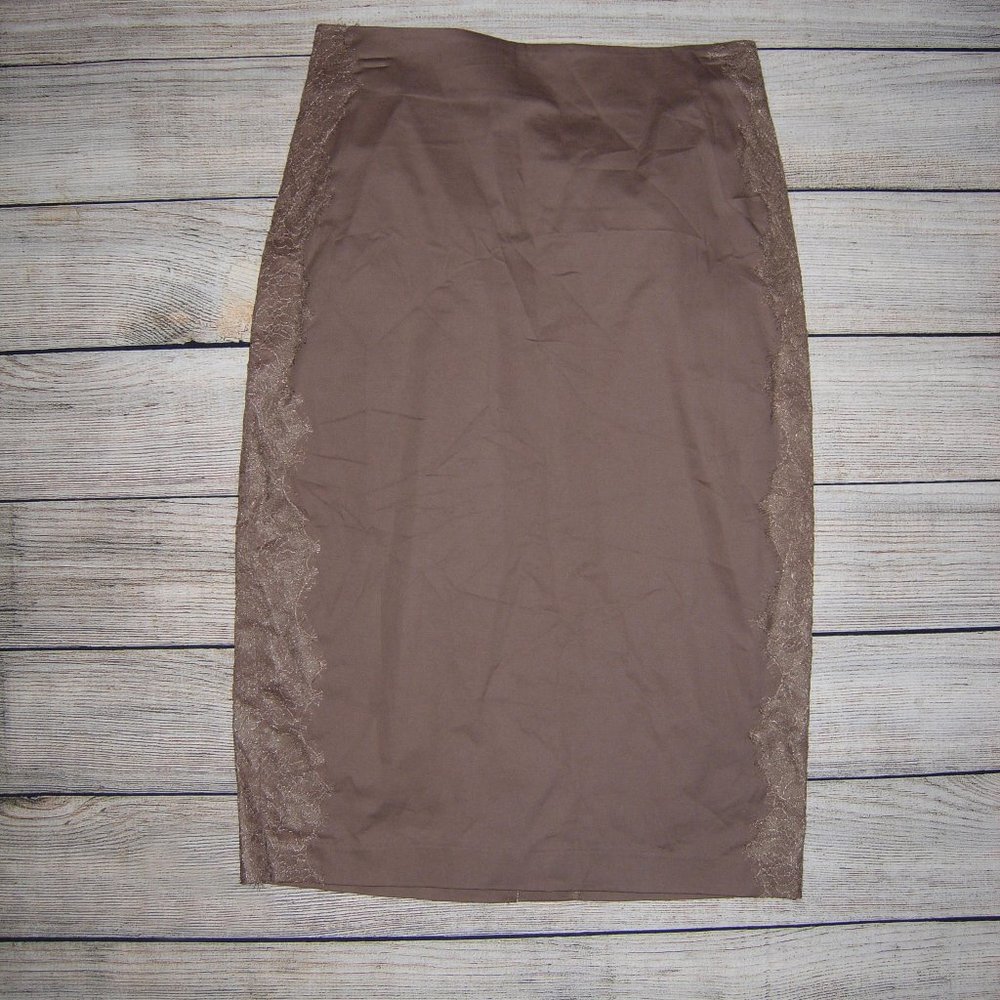7th Avenue NY&Co Tan Lace Trimmed Knee Length Column Skirt 2